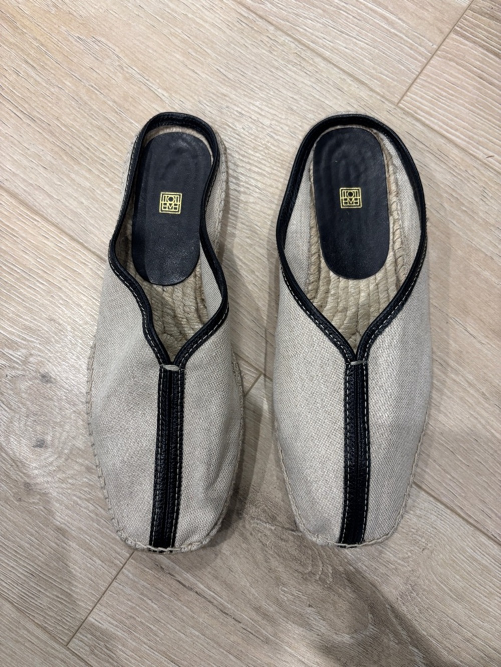 TOTEME Leather Trim Espadrille Canvas Mules - size 36